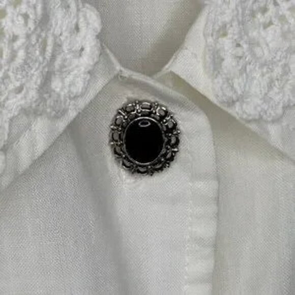 Concrete Ivory Lace Blouse Button Down Crochet Collar and Button Cottagecore SzS - Picture 5 of 6